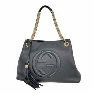 Gucci Soho Tote Bag 536196 Leather Black Champagne Women's